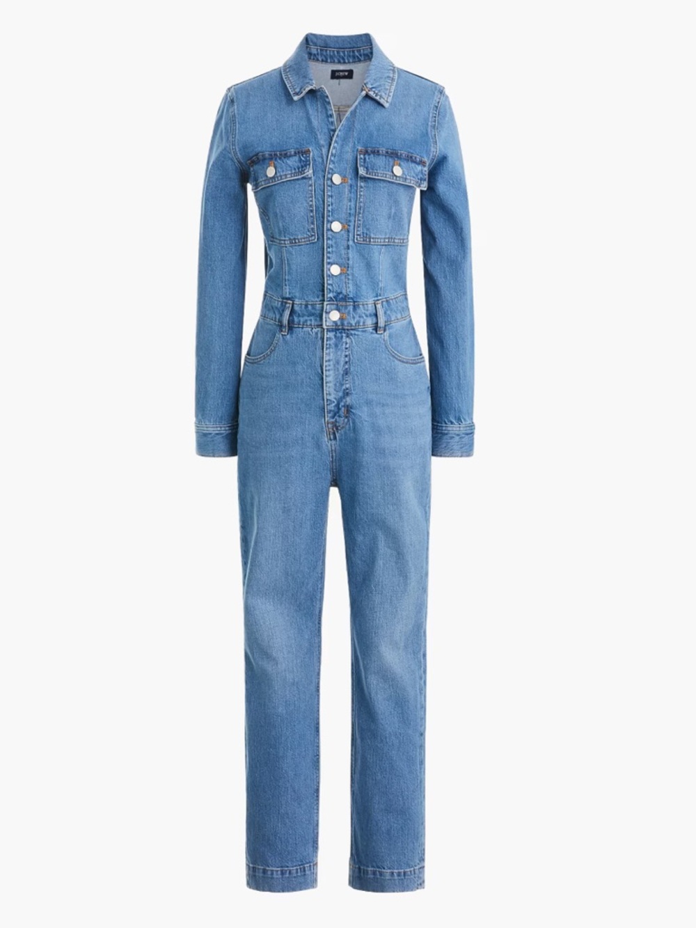 J. CREW FACTORY Women’s Blue Denim Utility Jumpsuit Size 0 long sleeve collared